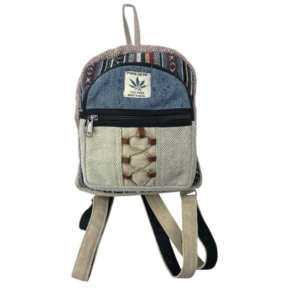 Women's Multicolor Handmade Pure Himalayan Hemp Hippie School Travel Backpack - Picture 1 of 5